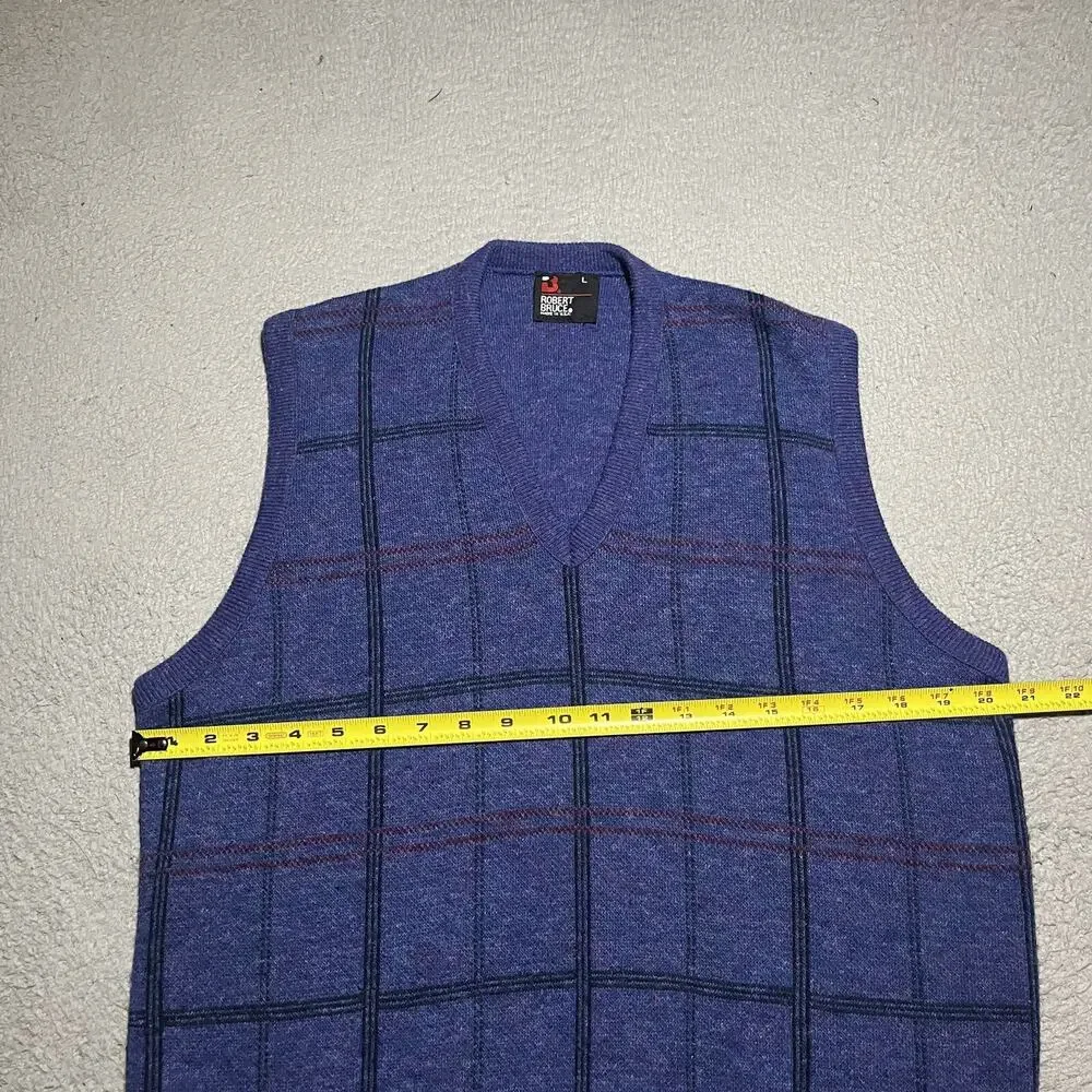 Vtg Robert Bruce Sweater Vest Mens Large Blue Acrylic Made in USA V Neck Union